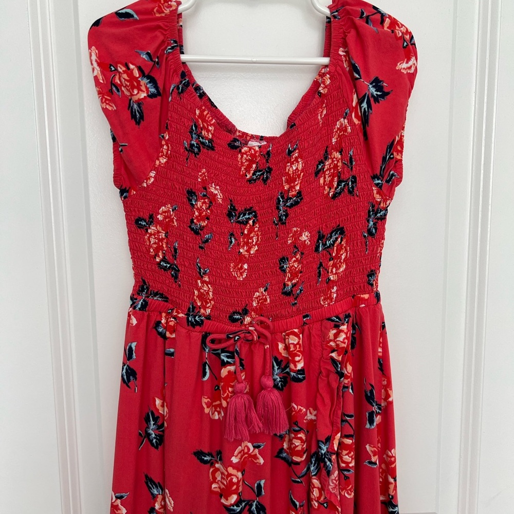 Justice Vibrant Red and Blue Smocked Top